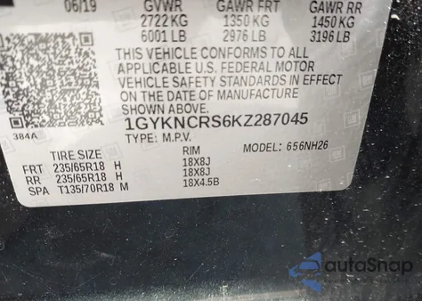 2019 Cadillac Xt5 Luxury z USA, uszkodzony, nr VIN 1GYKNCRS6KZ287045